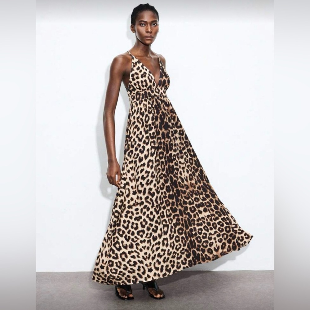 Leopard Print V-Neck Maxi Dress with Spaghetti Straps
